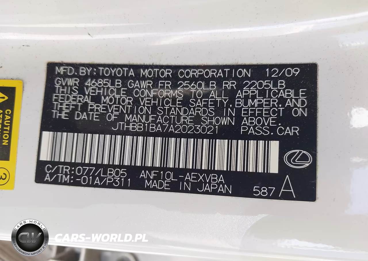 2010 Lexus Hs 250H VIN:JTHBB1BA7A2023021 - 9
