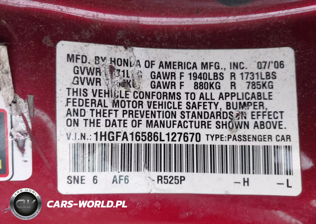 2006 Honda Civic Lx VIN:1HGFA16586L127670 - 9