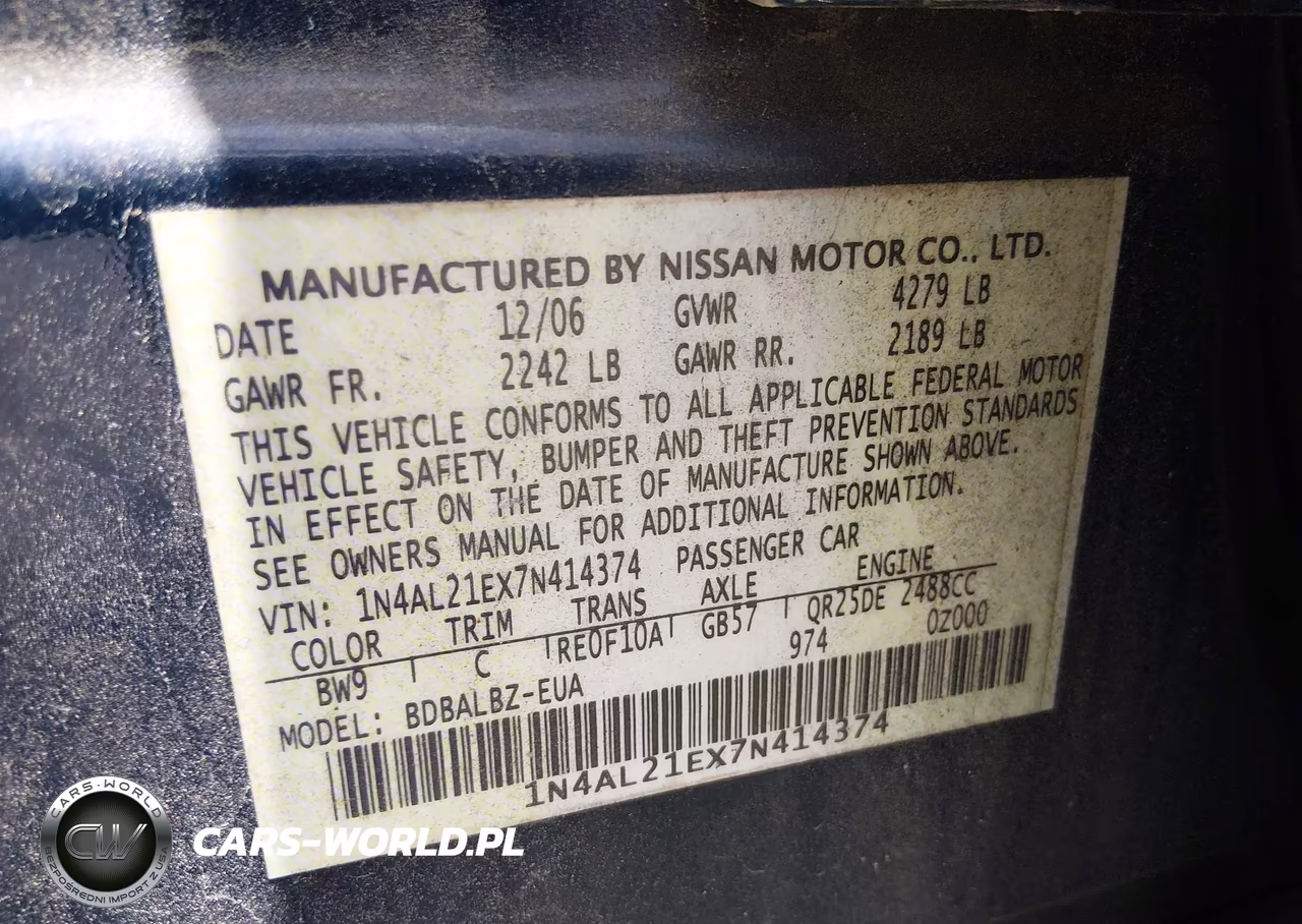 2007 Nissan Altima 2.5 S VIN:1N4AL21EX7N414374 - 9