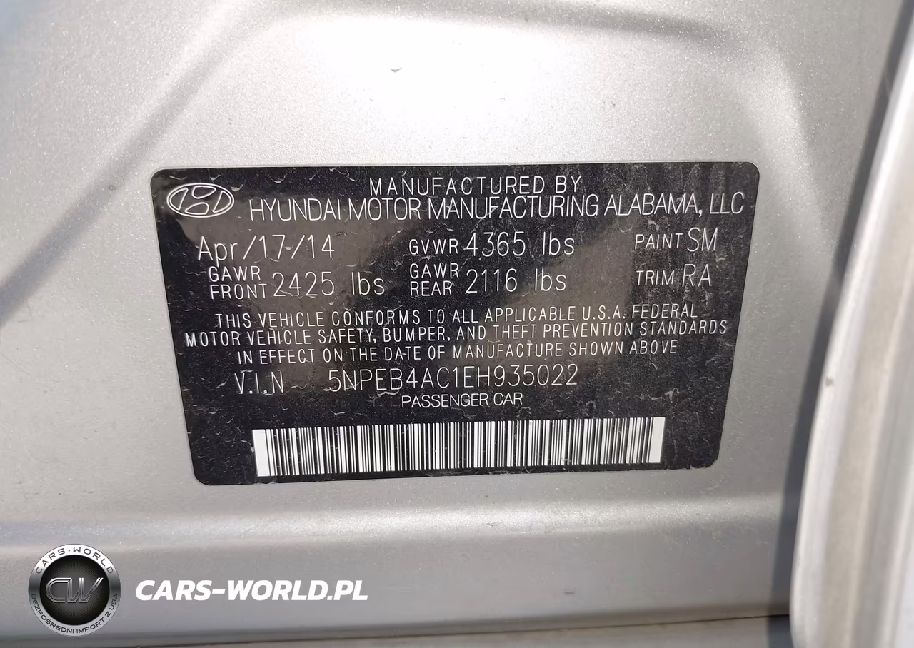 2014 Hyundai Sonata Gls VIN:5NPEB4AC1EH935022 - 9