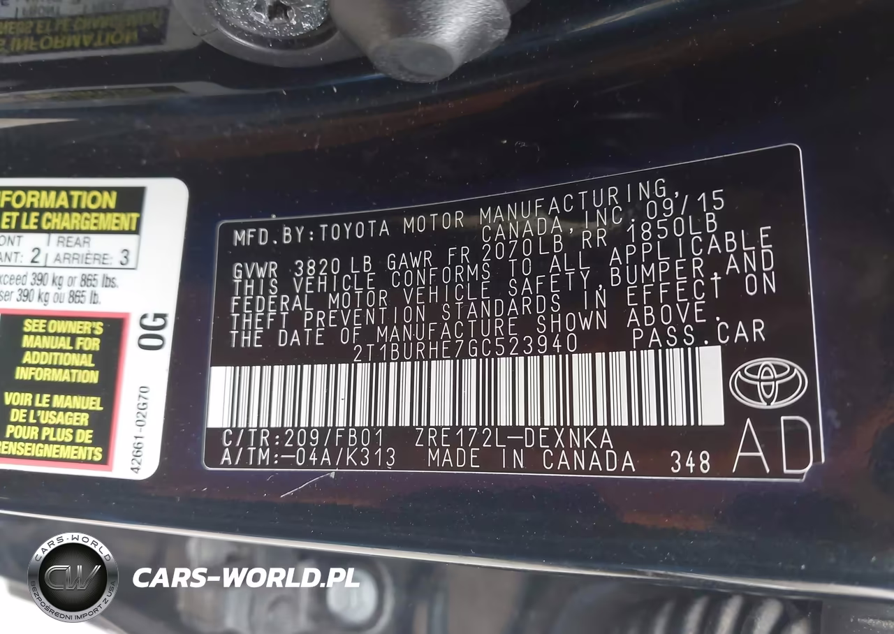 2016 Toyota Corolla L VIN:2T1BURHE7GC523940 - 9