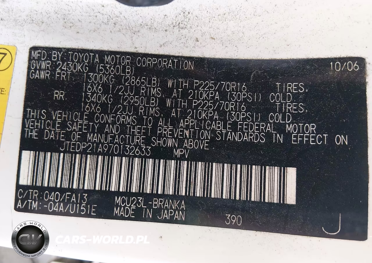 2007 Toyota Highlander 3Rd Row VIN:JTEDP21A970132633 - 9