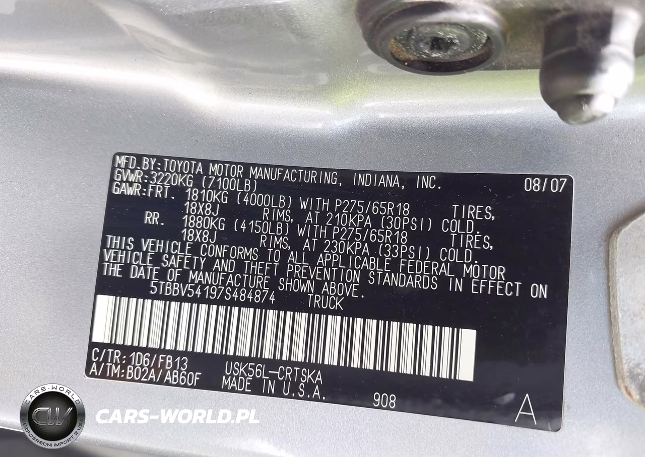 2007 Toyota Tundra Sr5 5.7L V8 VIN:5TBBV54197S484874 - 9