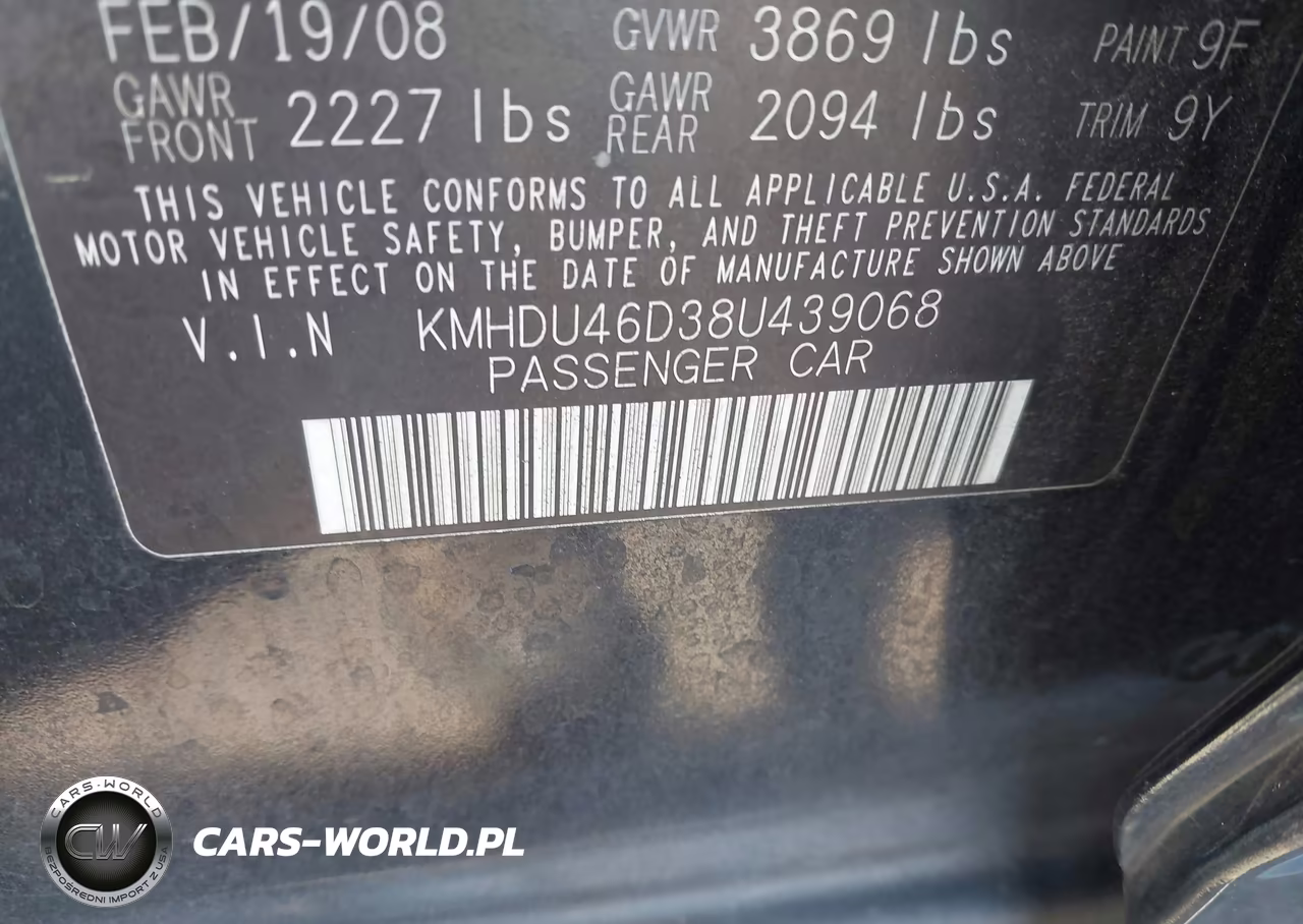 2008 Hyundai Elantra Gls-Se VIN:KMHDU46D38U439068 - 9