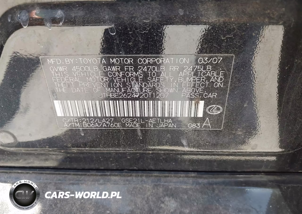 2007 Lexus Is 350 VIN:JTHBE262472011207 - 9