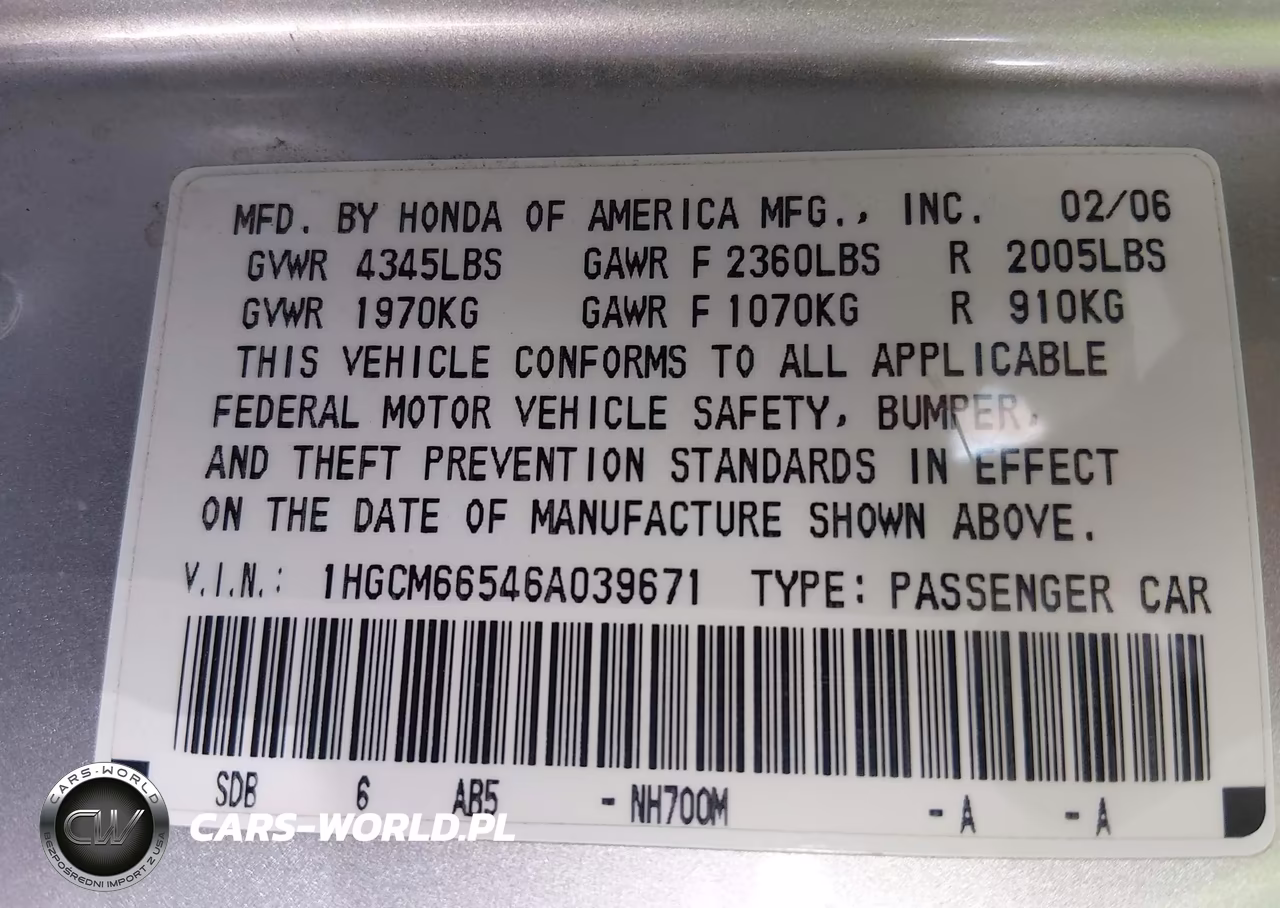 2006 Honda Accord 3.0 Ex VIN:1HGCM66546A039671 - 9