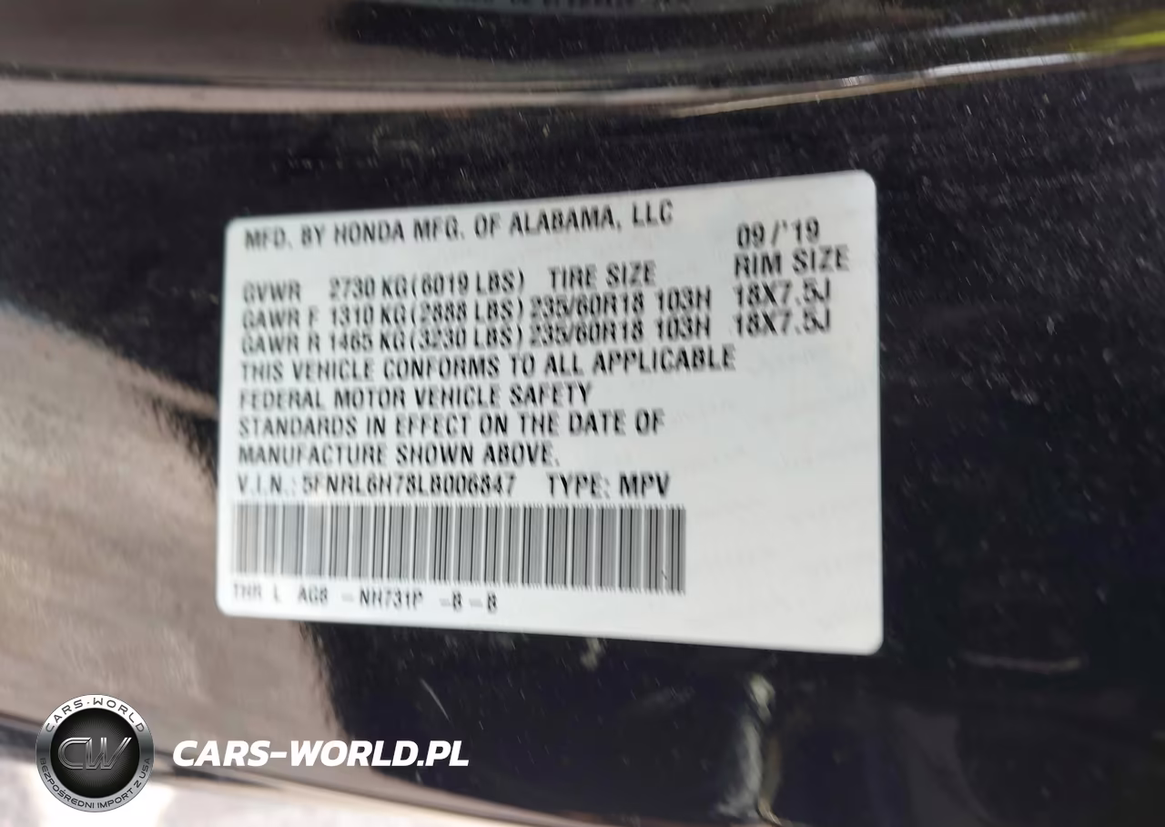 2020 Honda Odyssey Ex-L-Ex-L W-Navi Res VIN:5FNRL6H78LB006847 - 9
