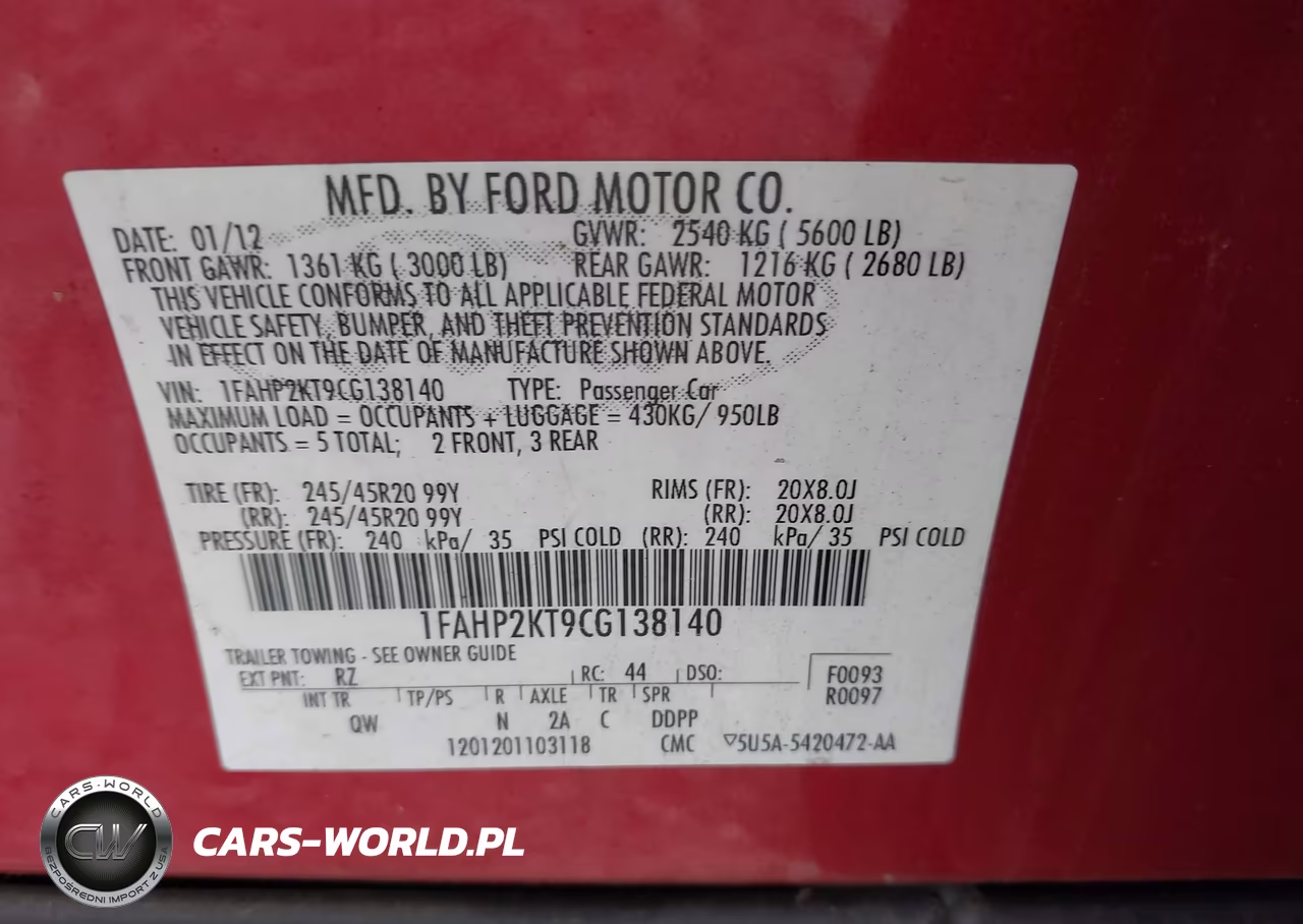 2012 Ford Taurus Sho VIN:1FAHP2KT9CG138140 - 9