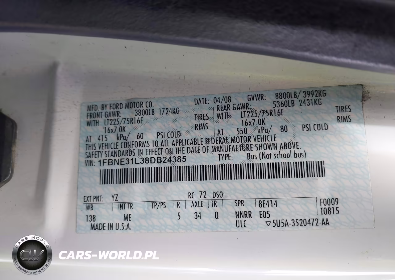 2008 Ford E-350 Super Duty Xl-Xlt VIN:1FBNE31L38DB24385 - 9