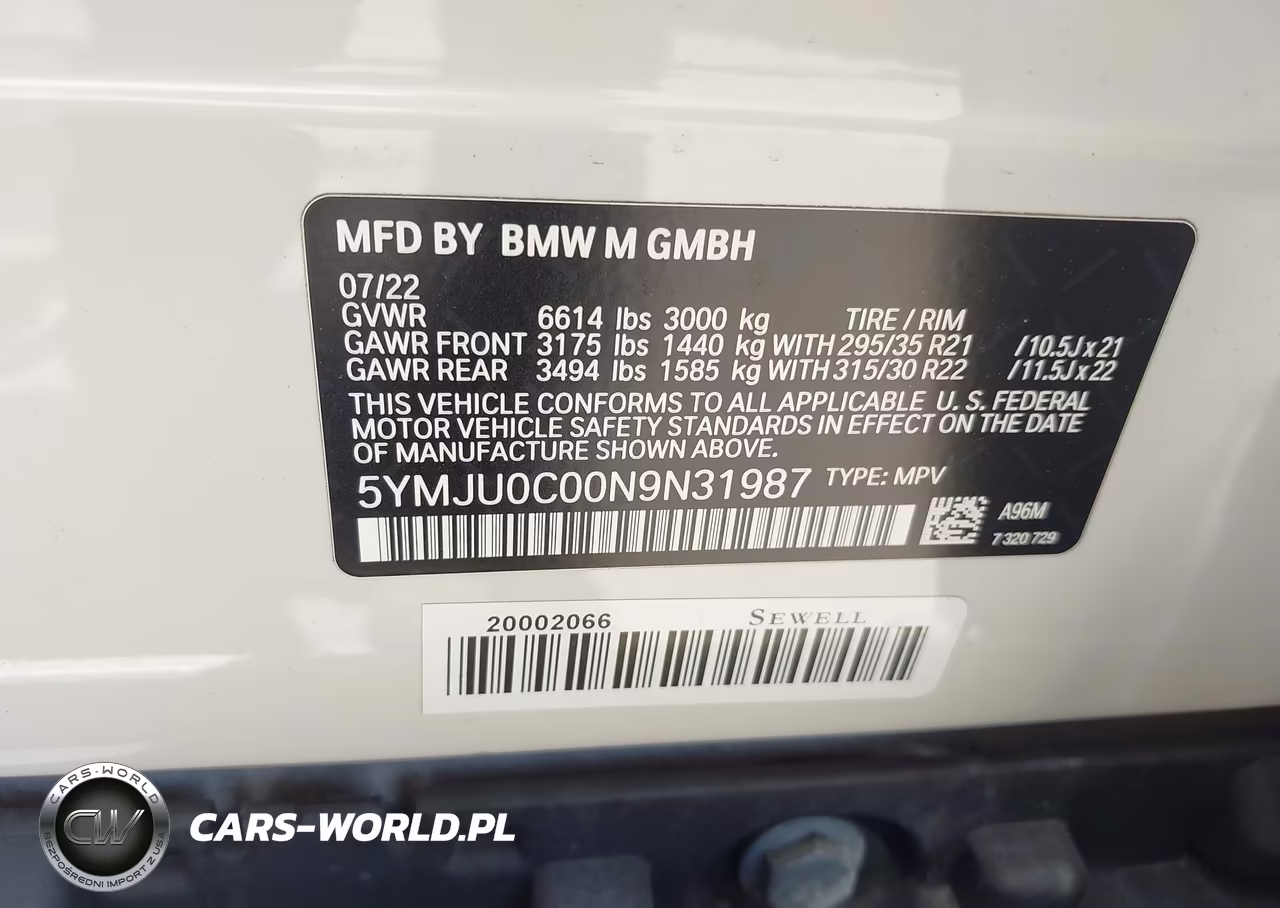 2022 BMW X5 M VIN:5YMJU0C00N9N31987 - 9