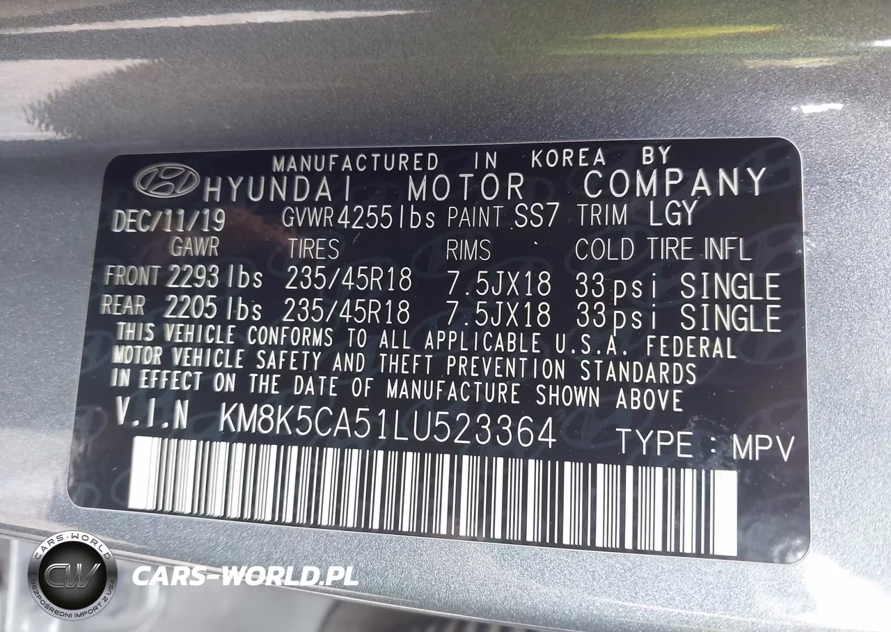2020 Hyundai Kona Ultimate VIN:KM8K5CA51LU523364 - 9