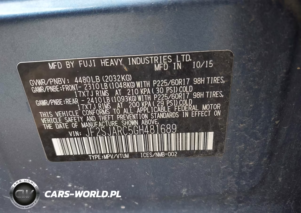 2016 Subaru Forester 2.5I Limited VIN:JF2SJARC5GH481689 - 9