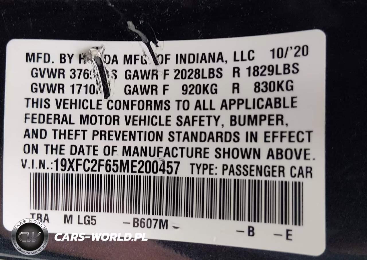2021 Honda Civic Lx VIN:19XFC2F65ME200457 - 9