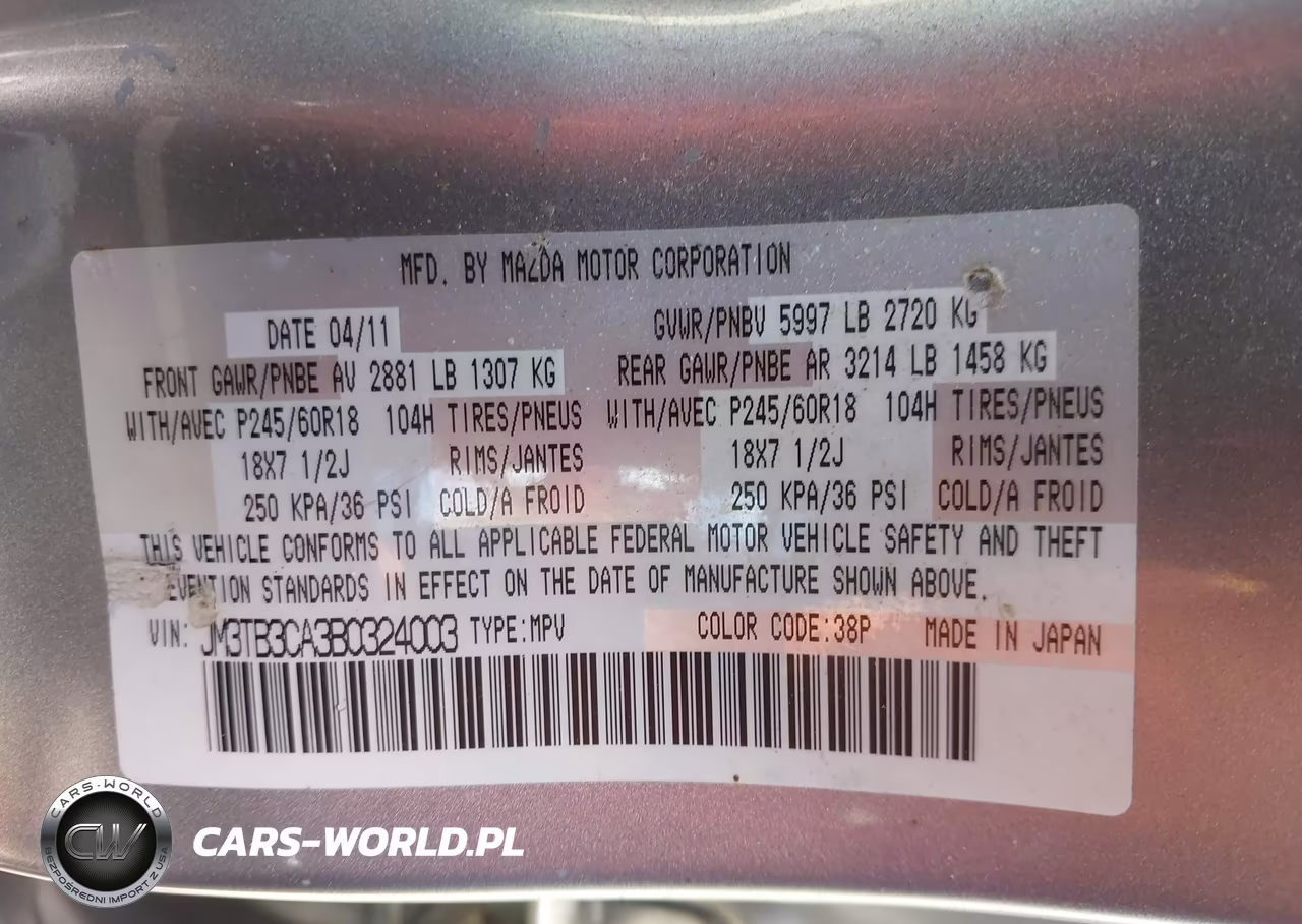 2011 Mazda Cx-9 Touring VIN:JM3TB3CA3B0324003 - 9