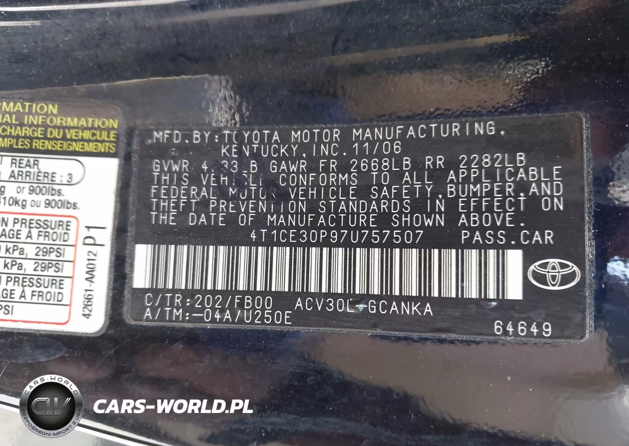 2007 Toyota Camry Solara Se VIN:4T1CE30P97U757507 - 9