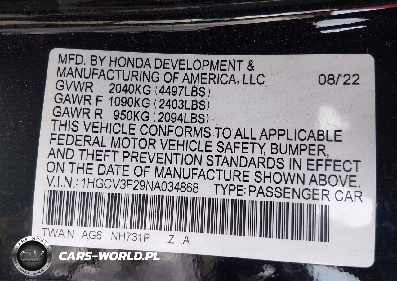 2022 Honda Accord Hybrid Sport VIN:1HGCV3F29NA034868 - 9
