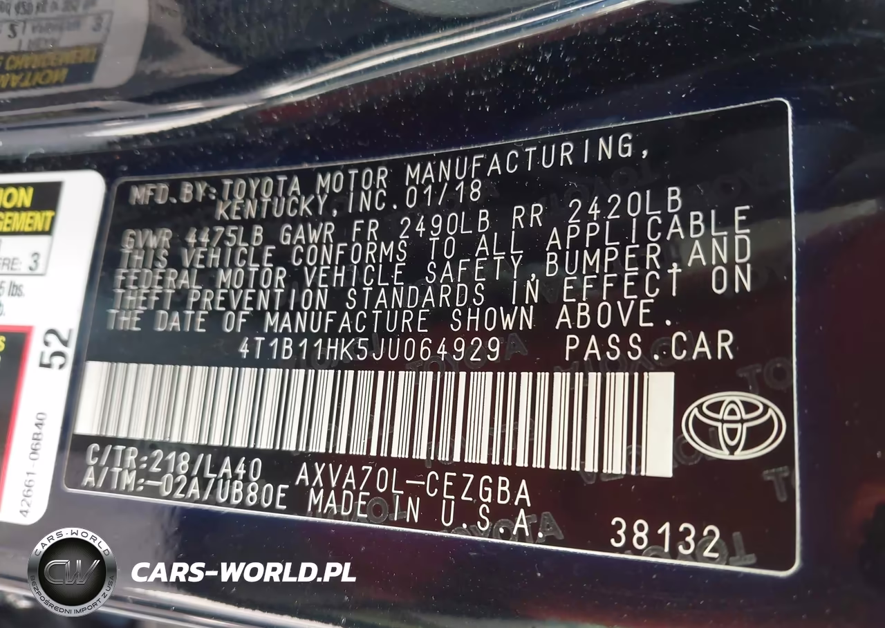 2018 Toyota Camry Xle VIN:4T1B11HK5JU064929 - 9