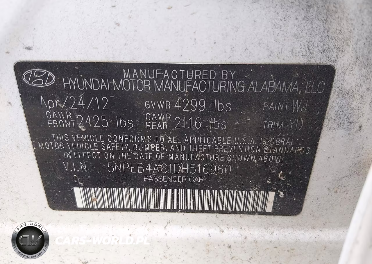 2013 Hyundai Sonata Gls VIN:5NPEB4AC1DH516960 - 9
