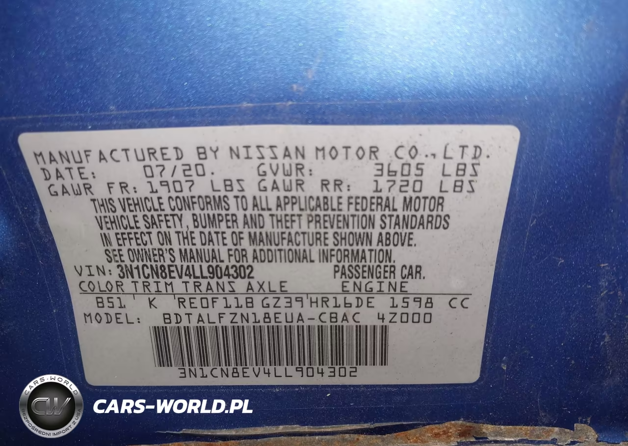 2020 Nissan Versa Sv Xtronic Cvt VIN:3N1CN8EV4LL904302 - 9