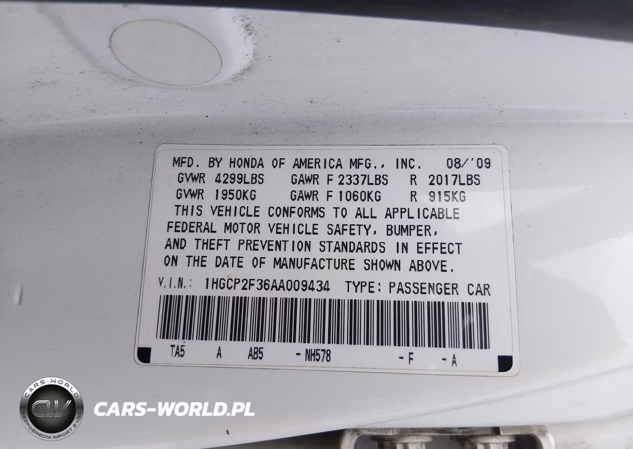 2010 Honda Accord 2.4 Lx VIN:1HGCP2F36AA009434 - 9