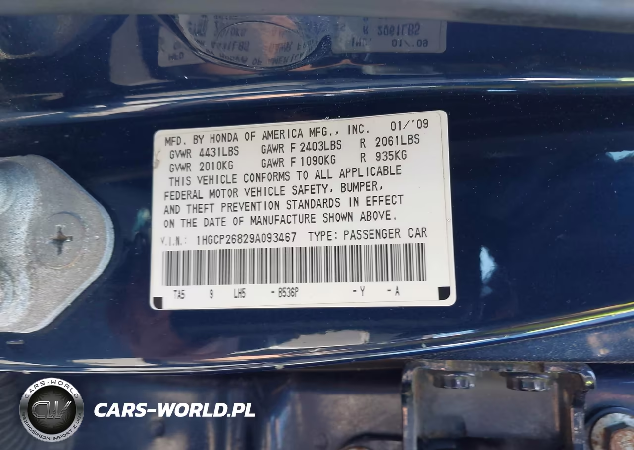 2009 Honda Accord 2.4 Ex-L VIN:1HGCP26829A093467 - 9
