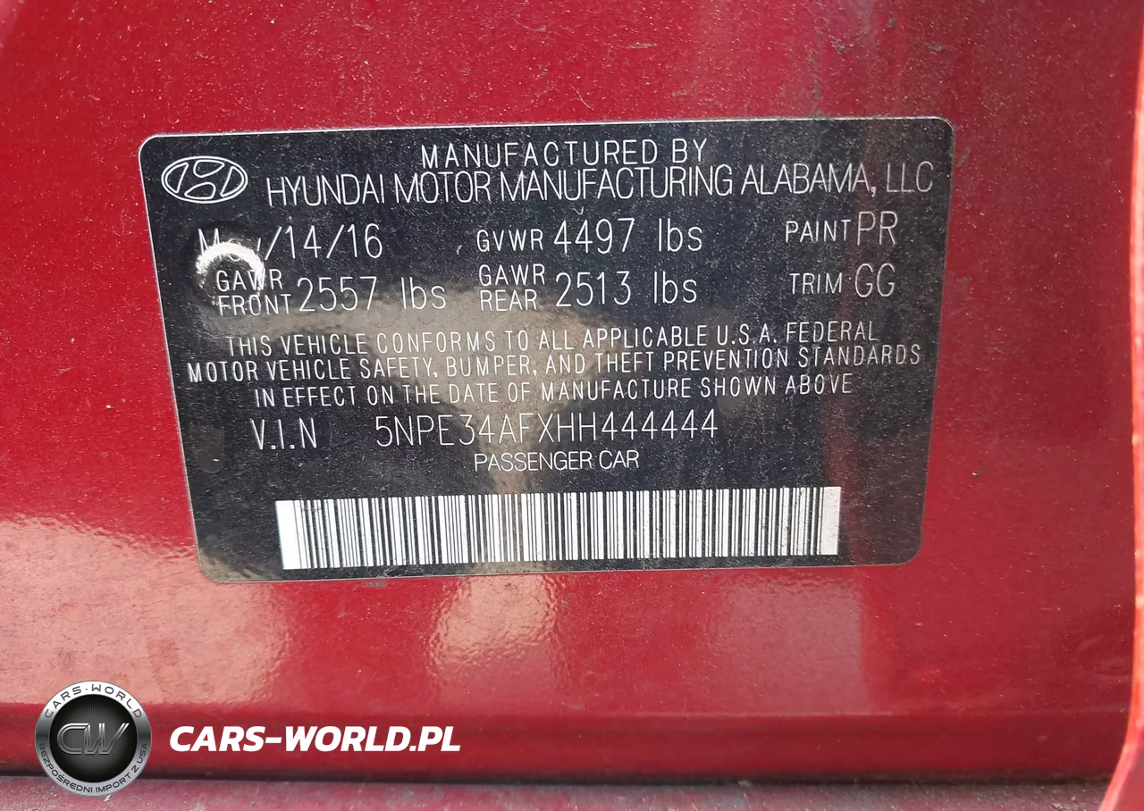 2017 Hyundai Sonata Sport VIN:5NPE34AFXHH444444 - 9