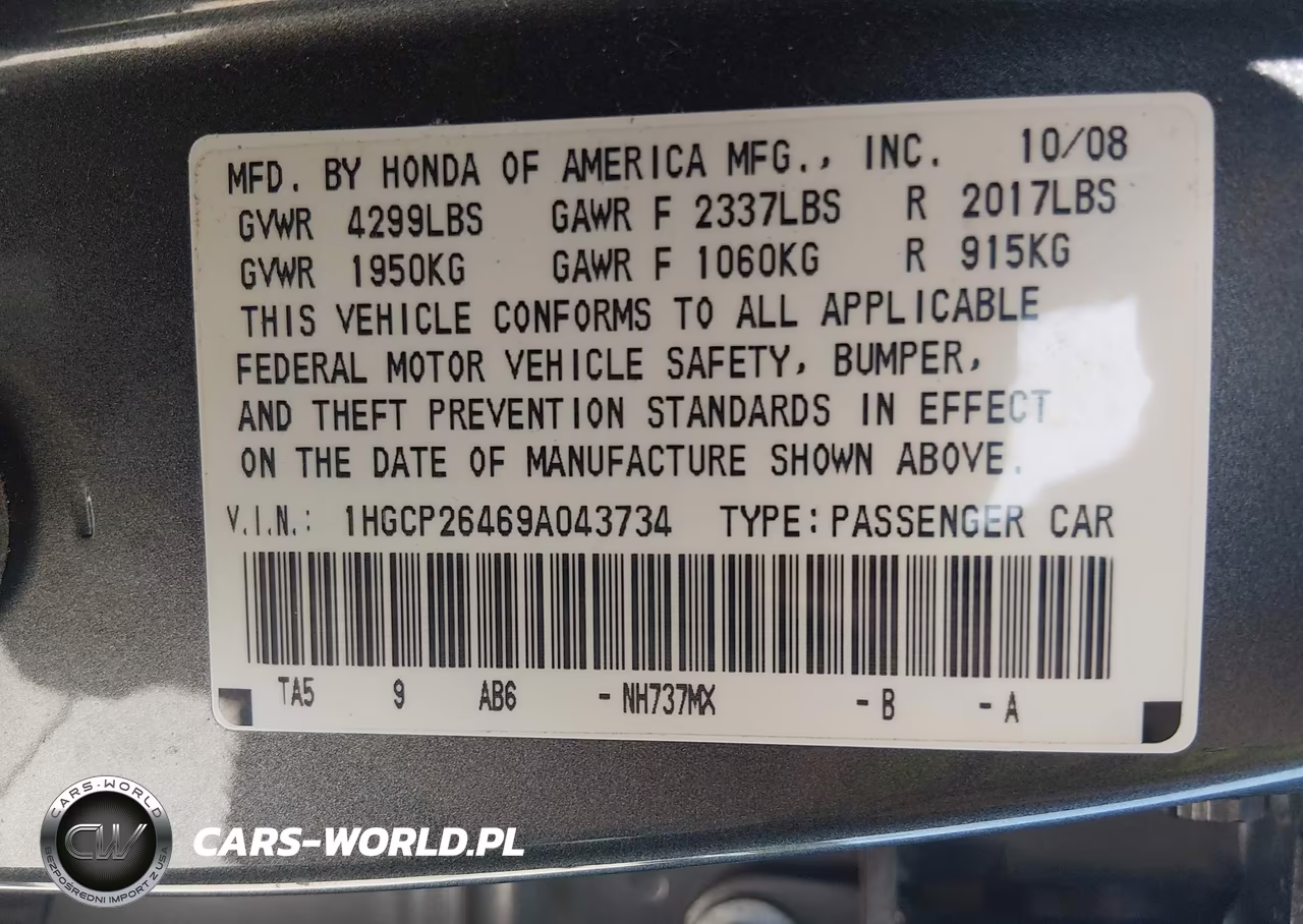 2009 Honda Accord 2.4 Lx-P VIN:1HGCP26469A043734 - 9