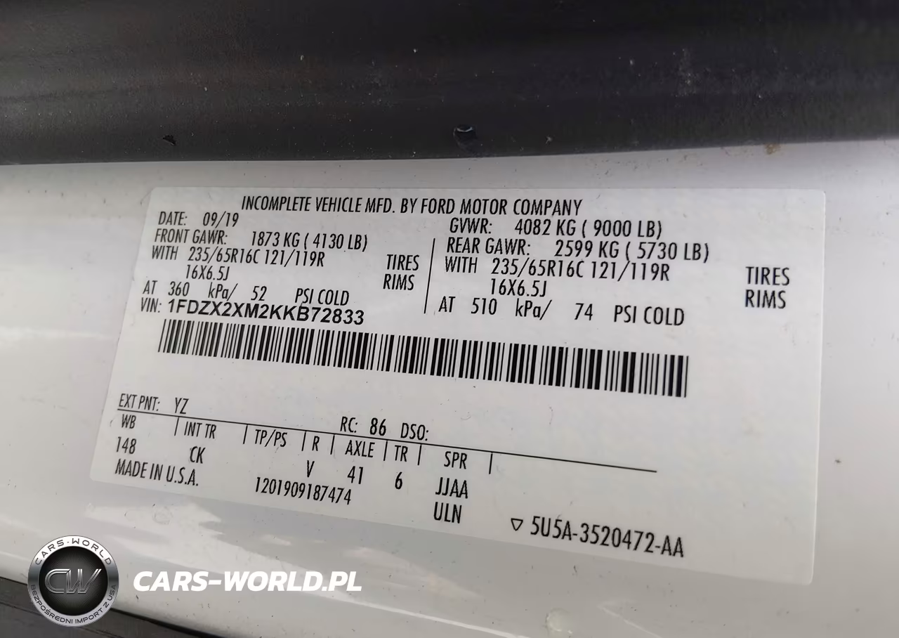 2019 Ford Transit-350 Xl VIN:1FDZX2XM2KKB72833 - 9