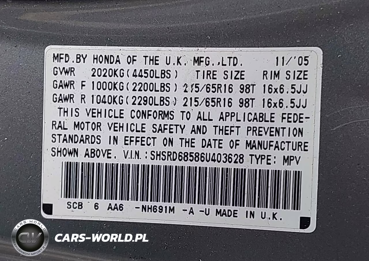 2006 Honda Cr-V Lx VIN:SHSRD68586U403628 - 9