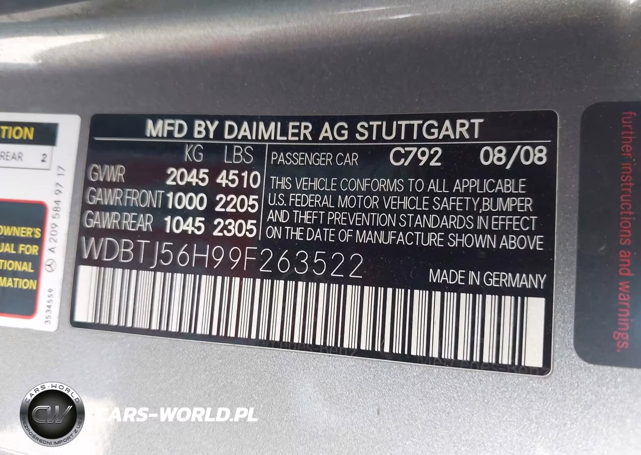 2009 Mercedes-Benz Clk 350 VIN:WDBTJ56H99F263522 - 9