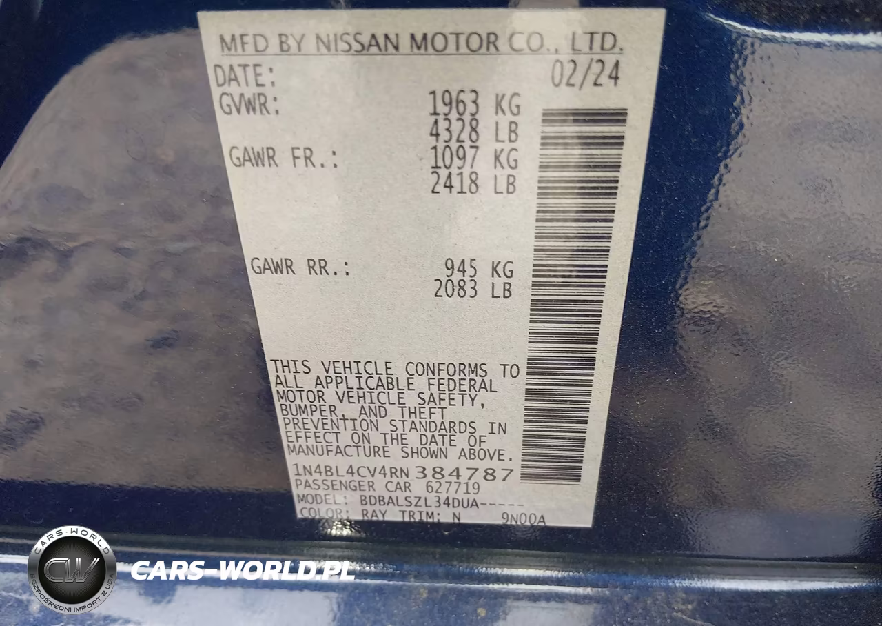 2024 Nissan Altima Sr Fwd VIN:1N4BL4CV4RN384787 - 9