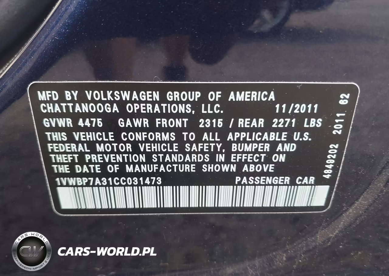 2012 Volkswagen Passat 2.5L Se VIN:1VWBP7A31CC031473 - 9