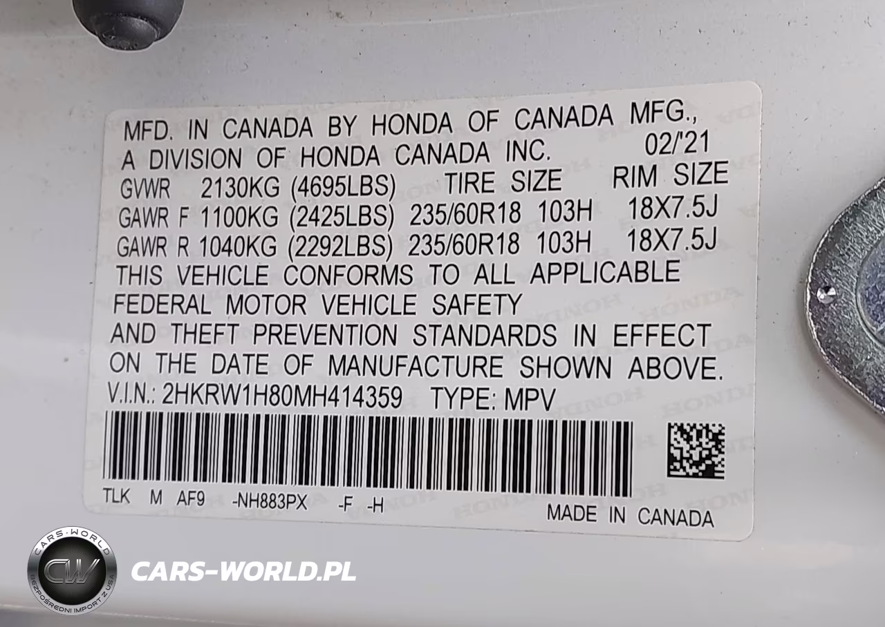 2021 Honda Cr-V 2Wd Ex-L VIN:2HKRW1H80MH414359 - 9