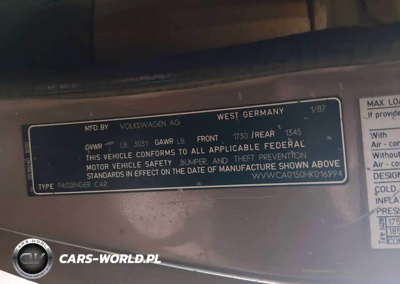 1987 Volkswagen Cabriolet VIN:WVWCA0150HK016994 - 9