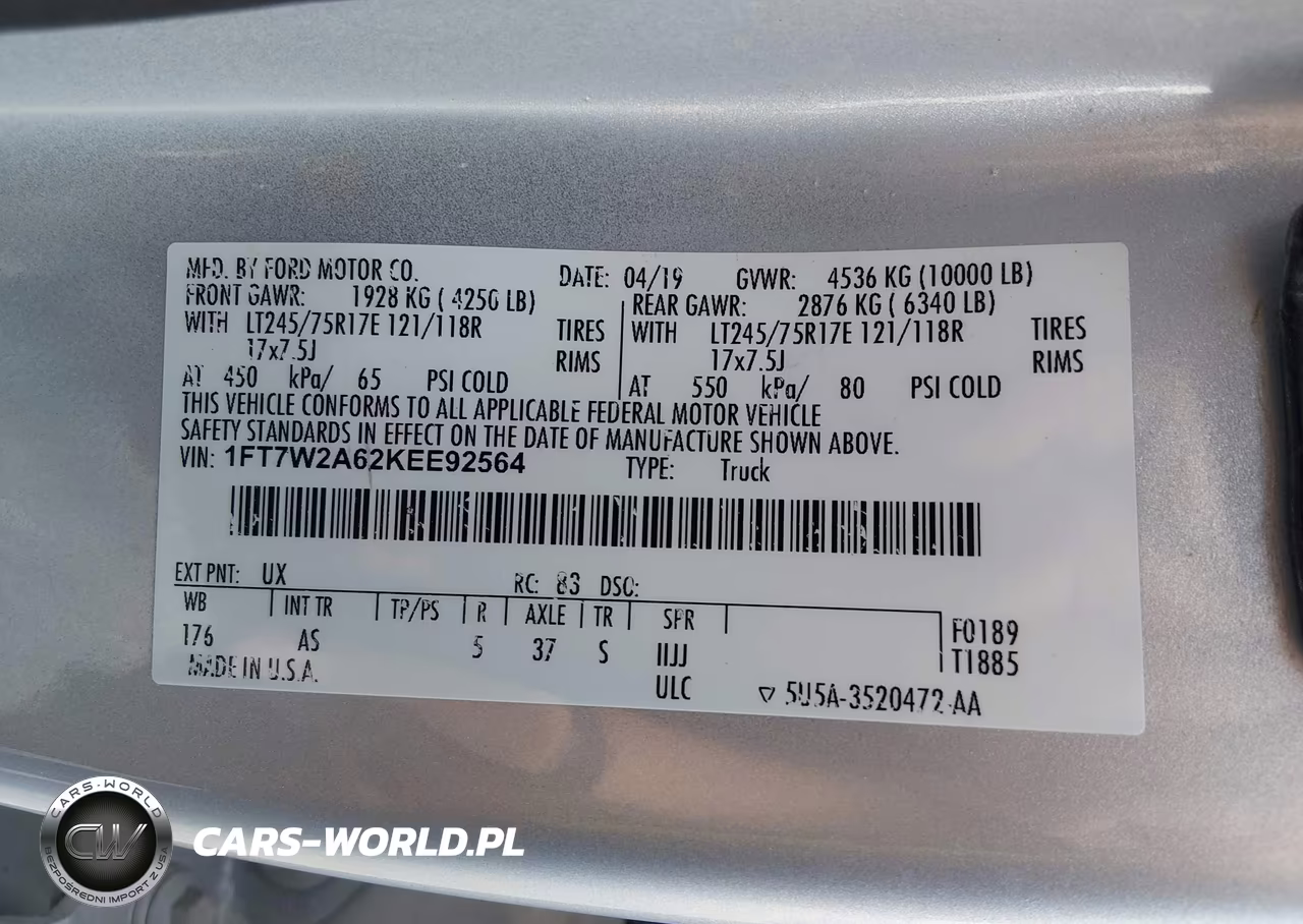2019 Ford F-250 Xl VIN:1FT7W2A62KEE92564 - 9