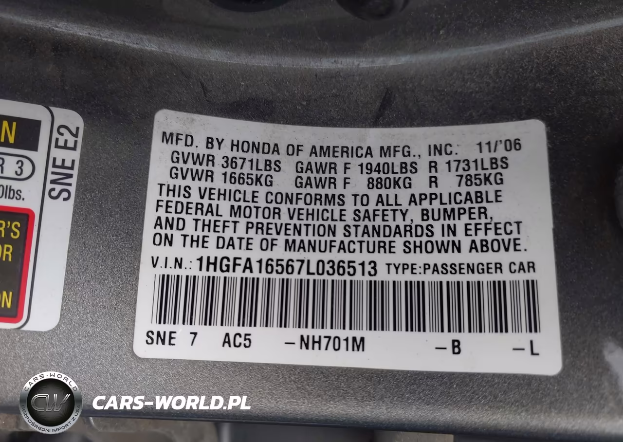 2007 Honda Civic Lx VIN:1HGFA16567L036513 - 9