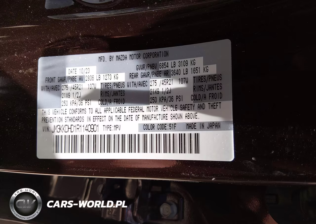2024 Mazda Cx-90 3.3 Turbo Premium VIN:JM3KKDHD1R1140901 - 9
