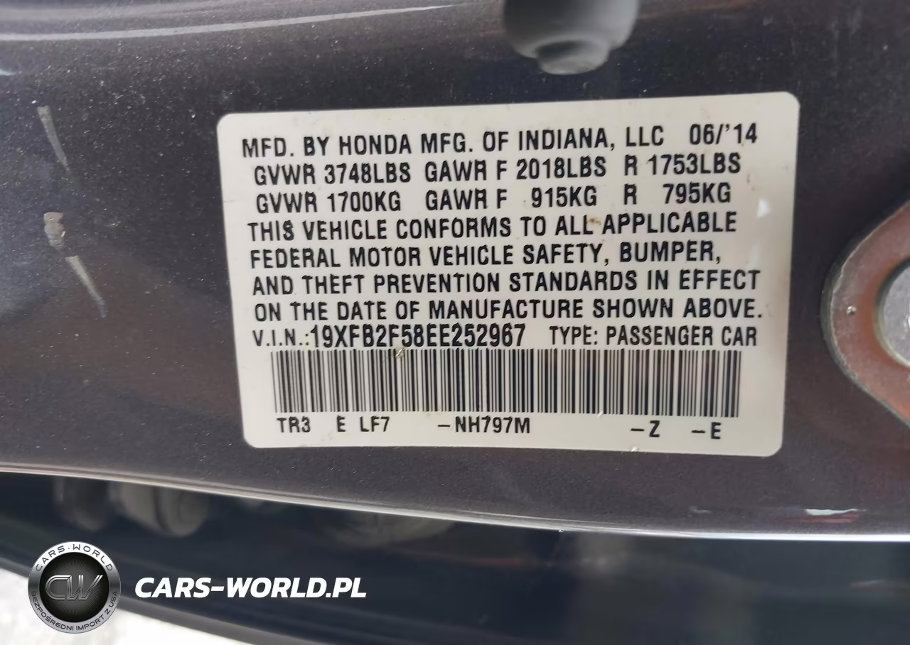 2014 Honda Civic Lx VIN:19XFB2F58EE252967 - 9