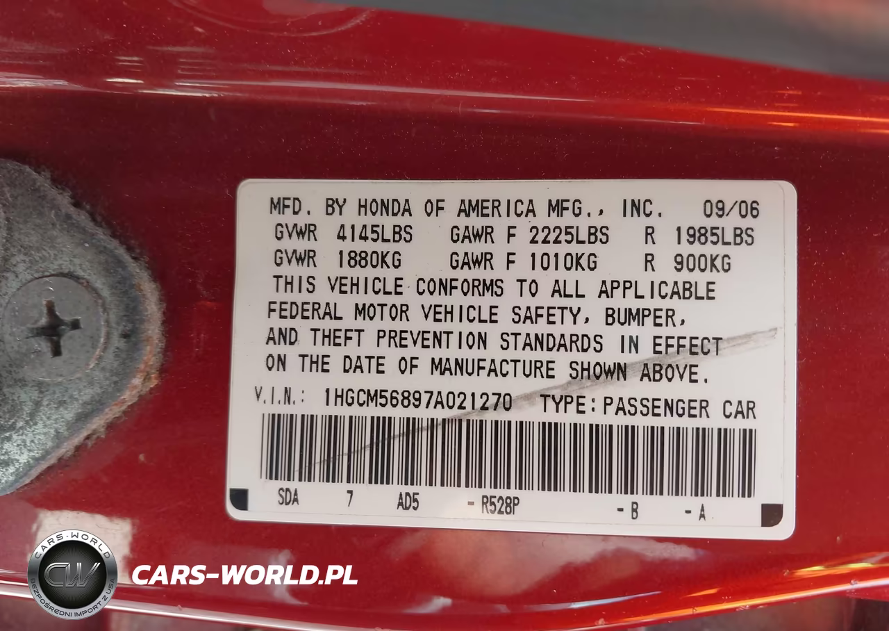 2007 Honda Accord 2.4 Ex VIN:1HGCM56897A021270 - 9
