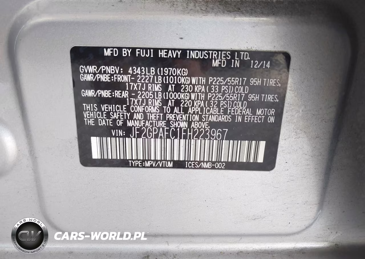 2015 Subaru Xv Crosstrek 2.0I Premium VIN:JF2GPAFC1FH223967 - 9