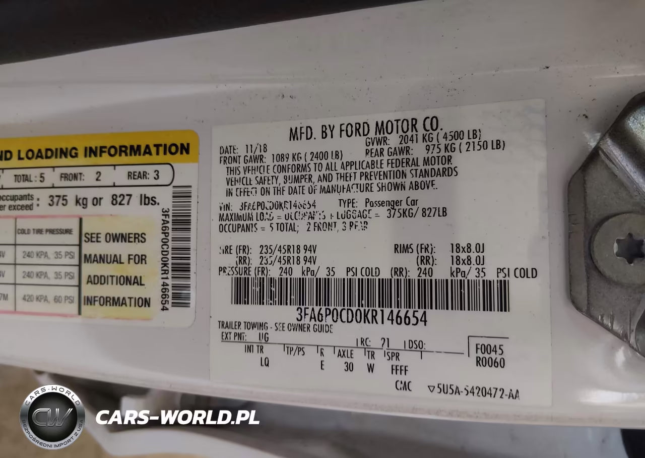 2019 Ford Fusion Sel VIN:3FA6P0CD0KR146654 - 9