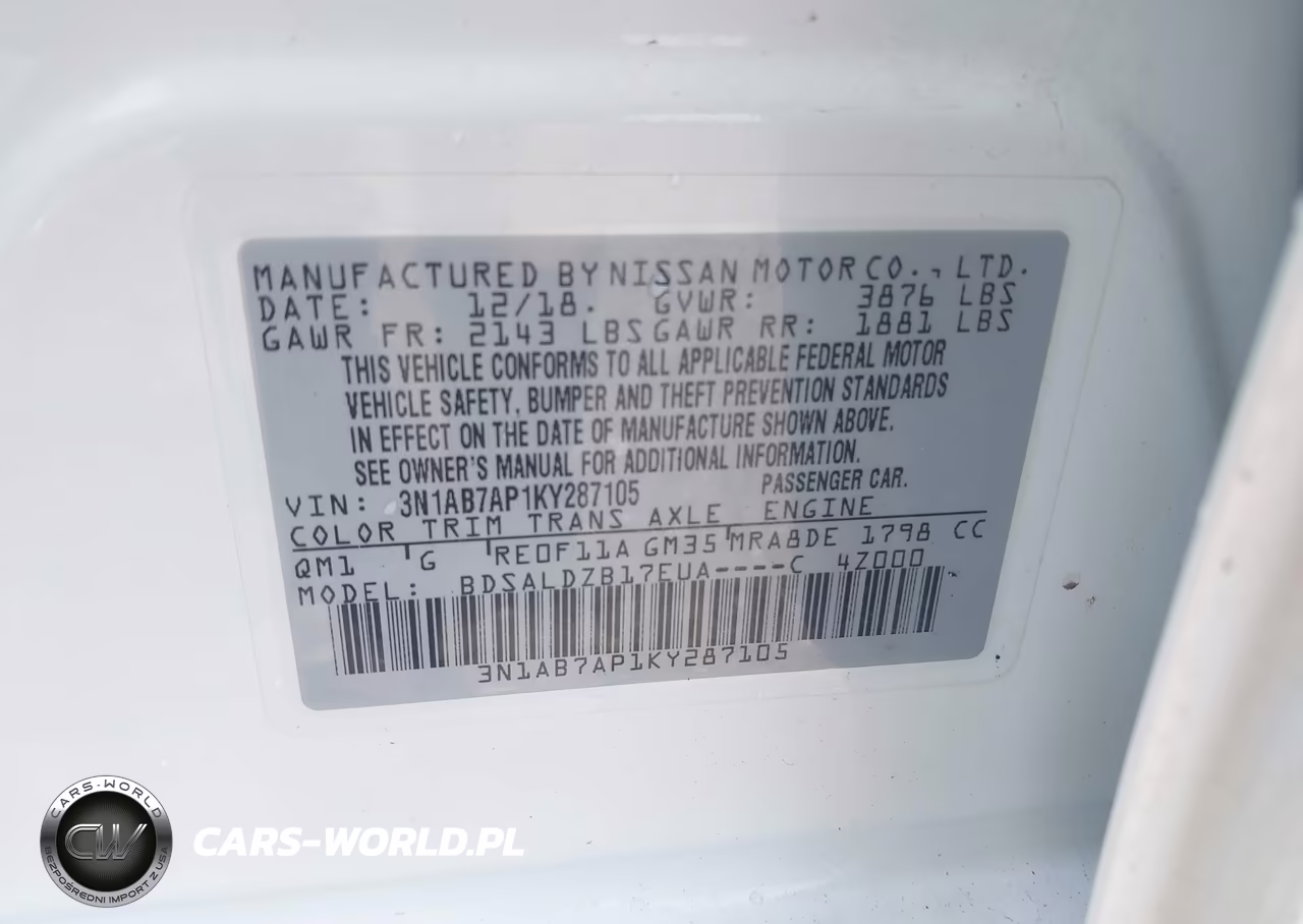 2019 Nissan Sentra Sv VIN:3N1AB7AP1KY287105 - 9