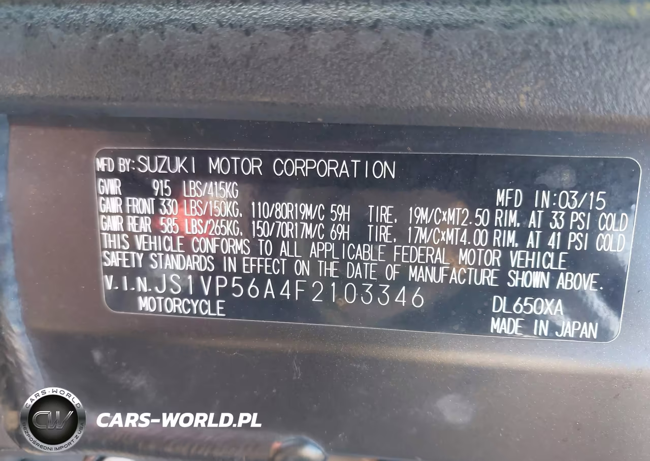 2015 Suzuki Dl650 A VIN:JS1VP56A4F2103346 - 10