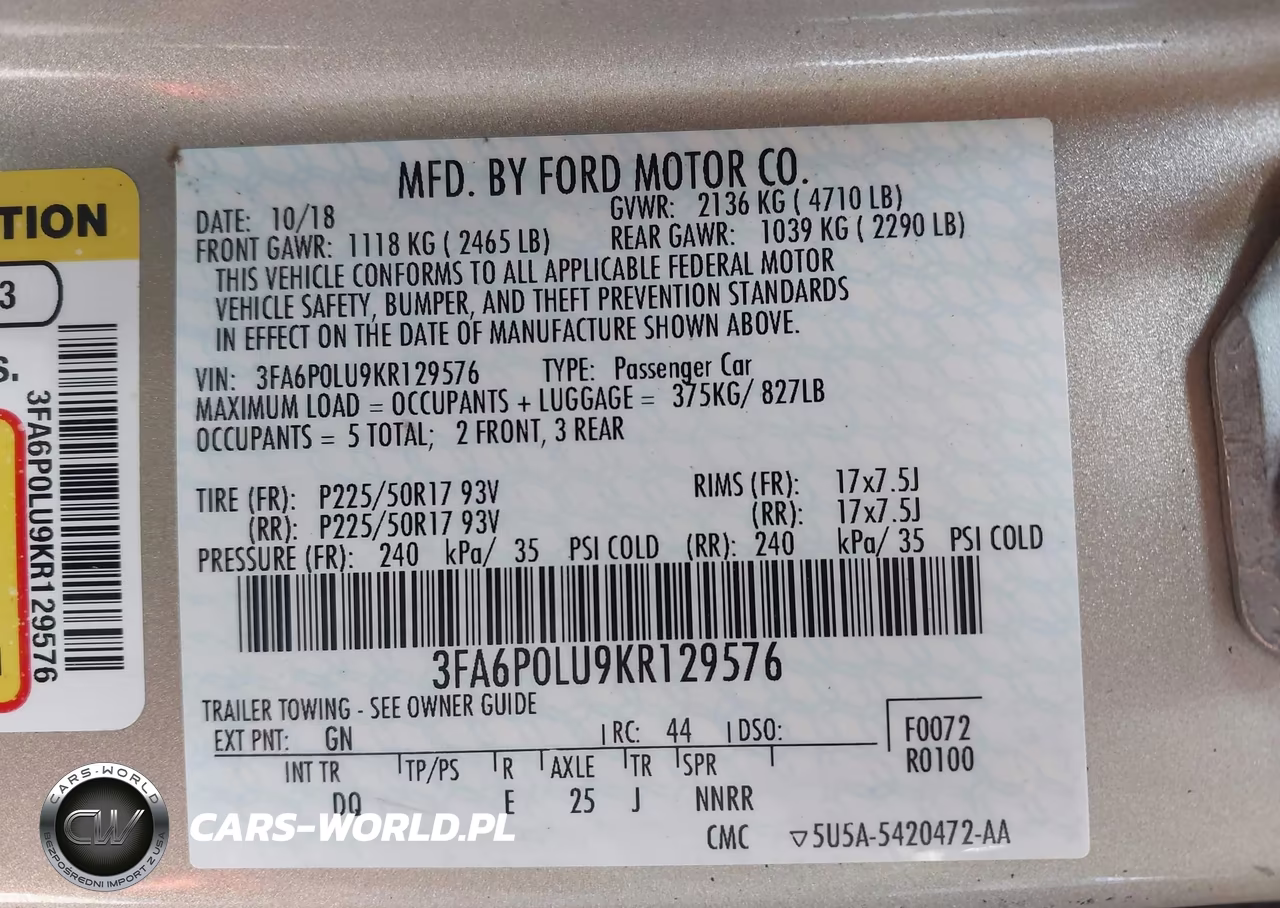 2019 Ford Fusion Hybrid Se VIN:3FA6P0LU9KR129576 - 9