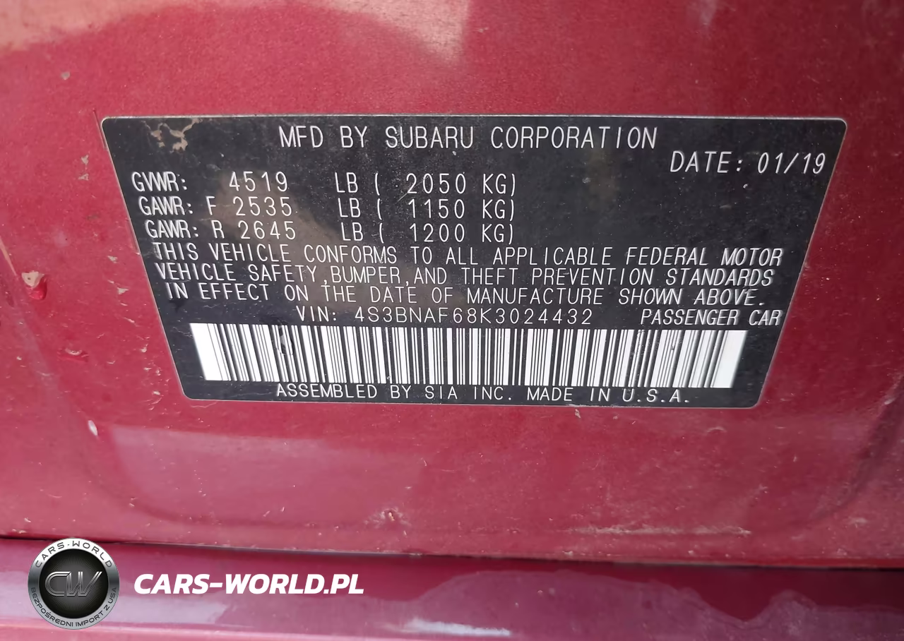 2019 Subaru Legacy 2.5I Premium VIN:4S3BNAF68K3024432 - 9