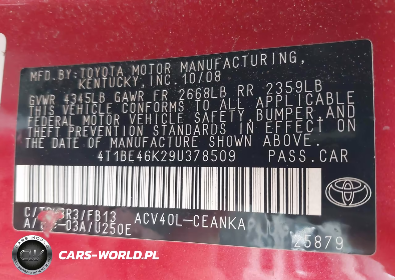 2009 Toyota Camry Le VIN:4T1BE46K29U378509 - 9
