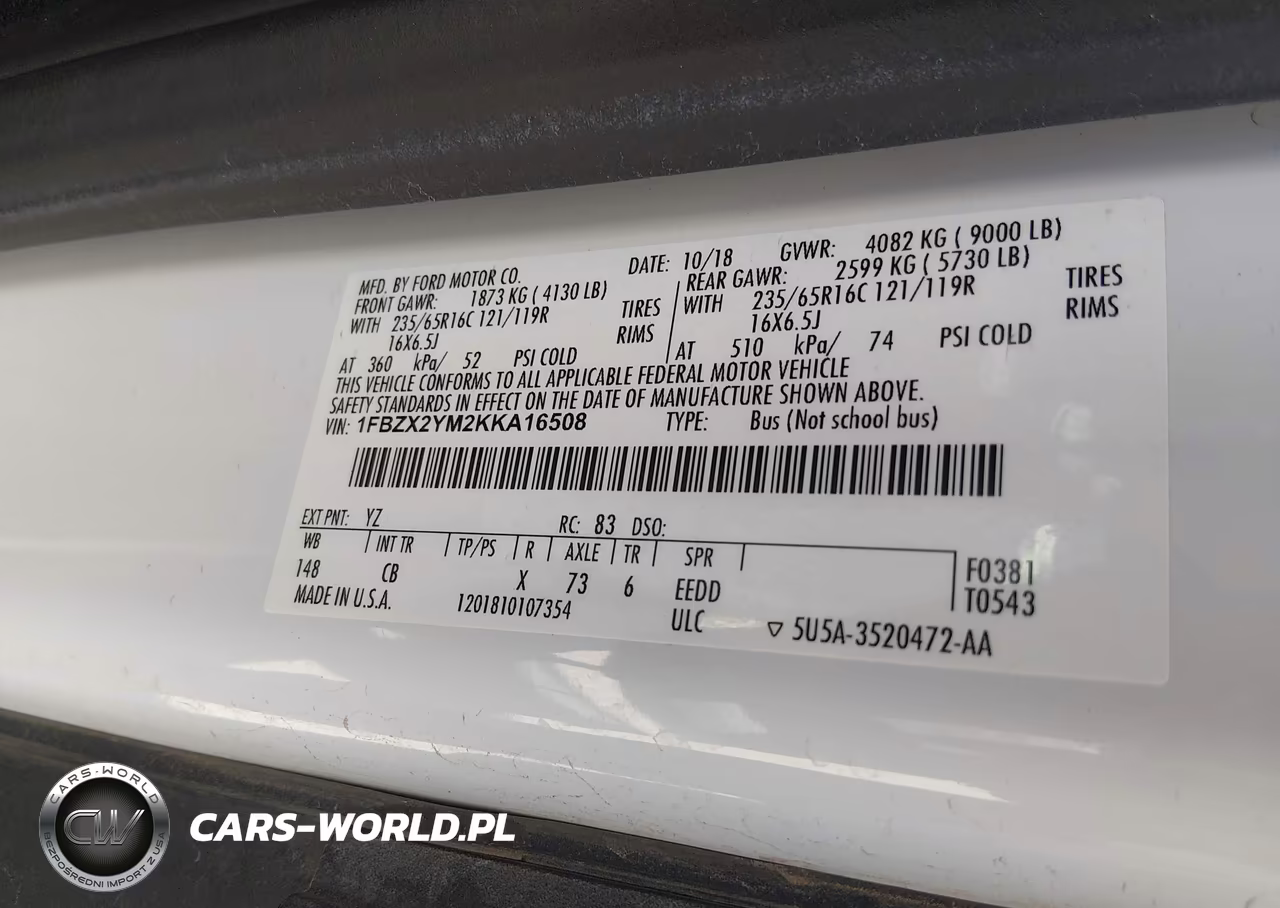 2019 Ford Transit-350 Xl VIN:1FBZX2YM2KKA16508 - 9