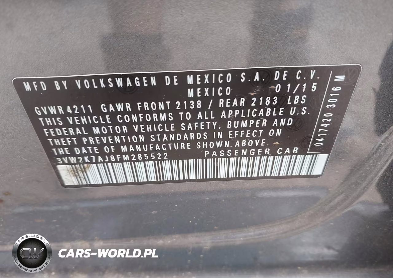 2015 Volkswagen Jetta 2.0L S VIN:3VW2K7AJ8FM285522 - 9