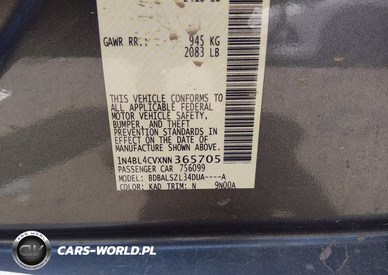 2022 Nissan Altima Sr Fwd VIN:1N4BL4CVXNN365705 - 9