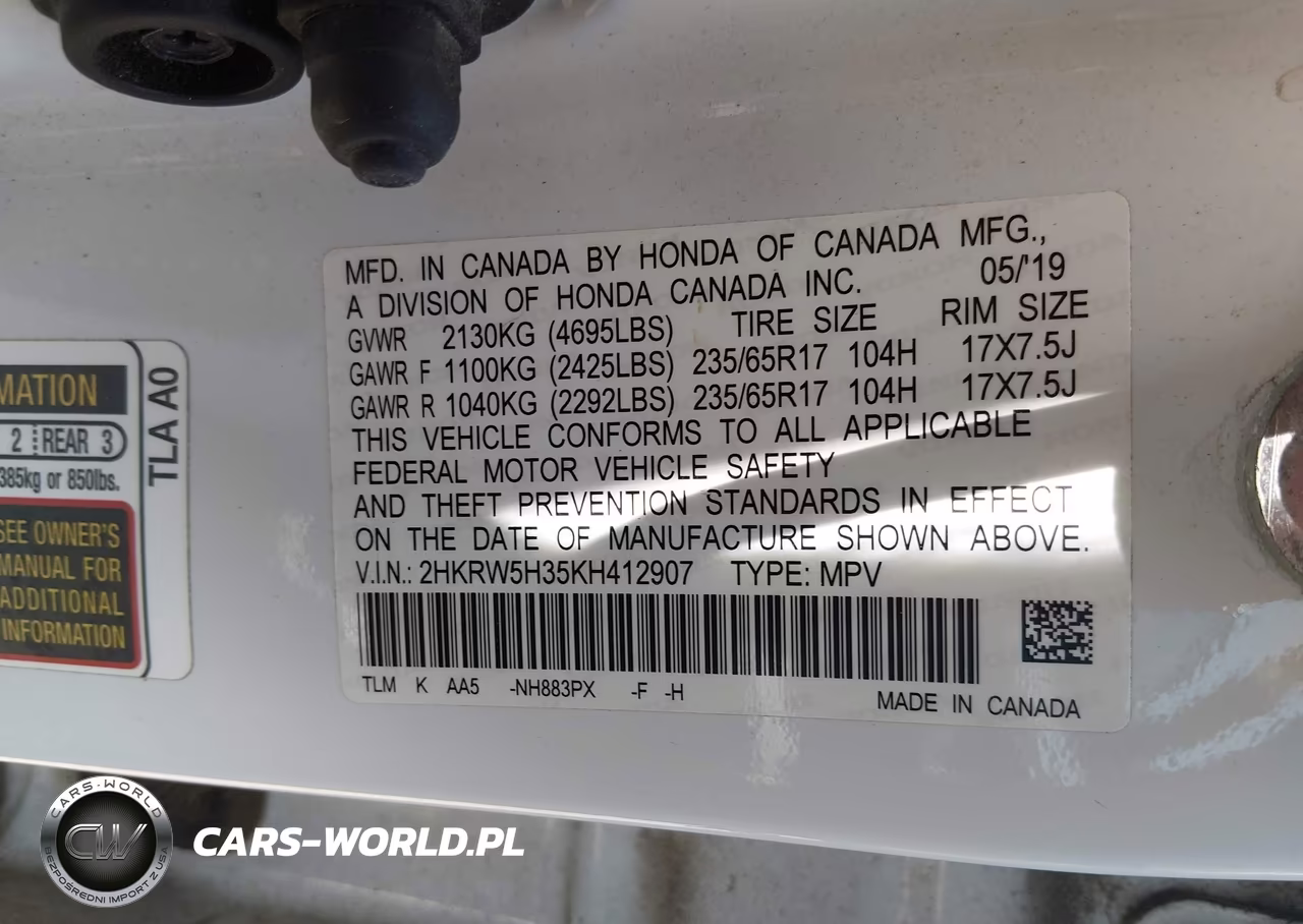 2019 Honda Cr-V Lx VIN:2HKRW5H35KH412907 - 9